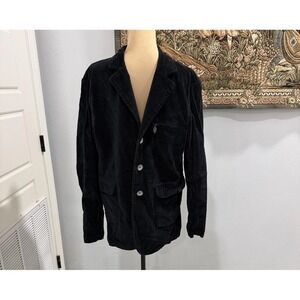 5Q Jacket Men's Large Black Corduroy Blazer 3 Button Pockets Casual Stretch